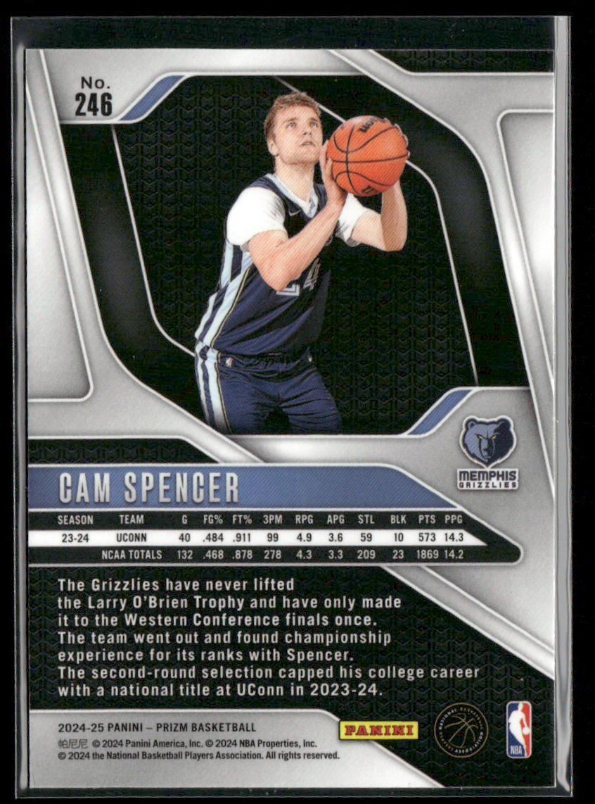 Cam Spencer 2024-25 Panini Prizm #246 RC Memphis Grizzlies
