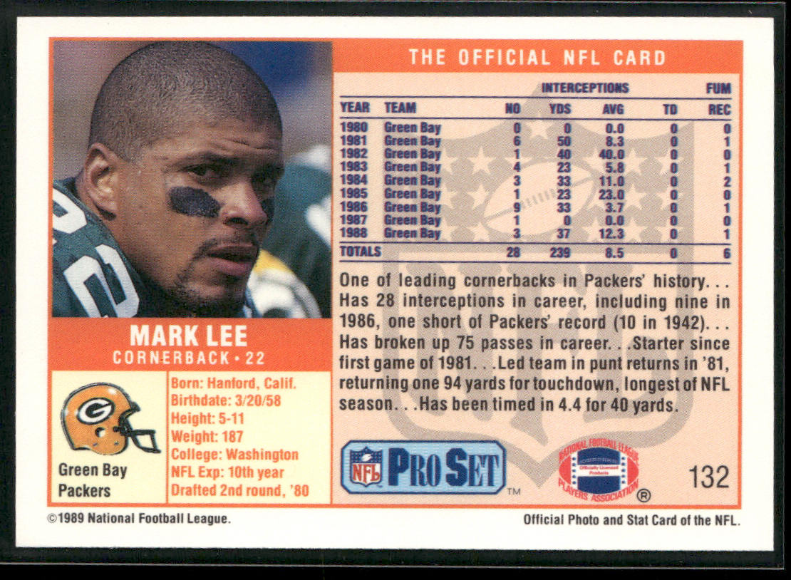 Mark Lee 1989 Pro Set #132 Green Bay Packers
