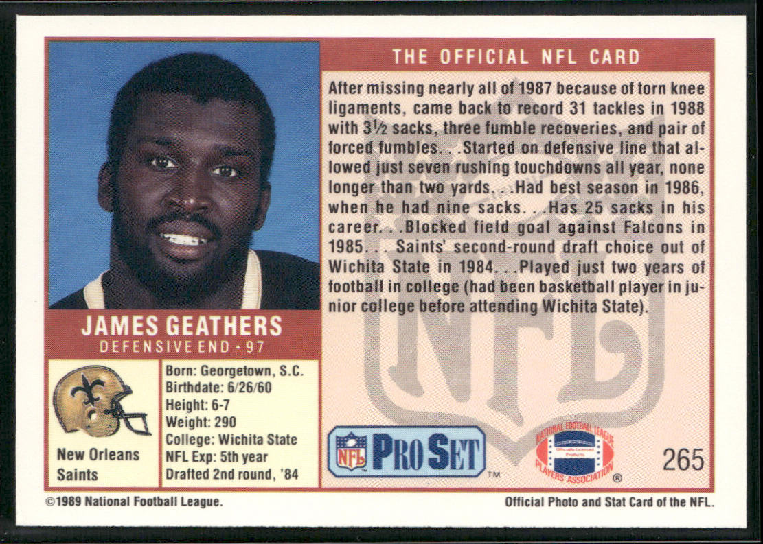 James Geathers 1989 Pro Set #265 New Orleans Saints