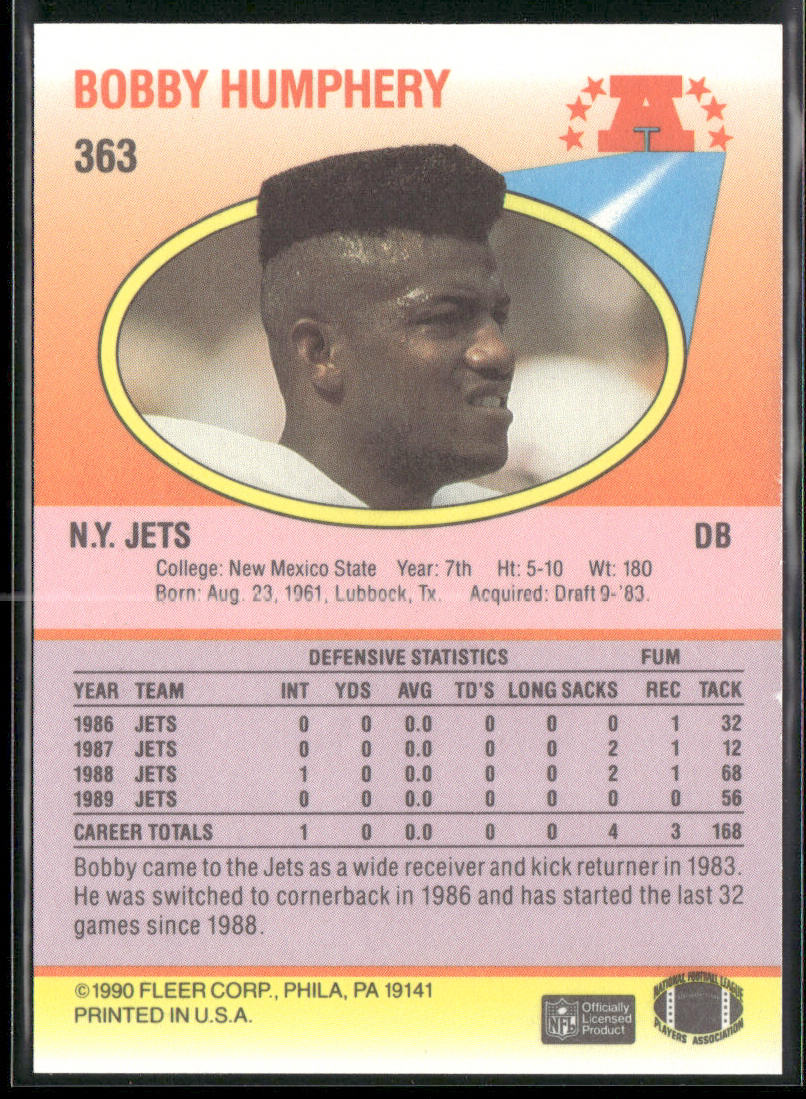 Bobby Humphery 1990 Fleer #363 New York Jets back
