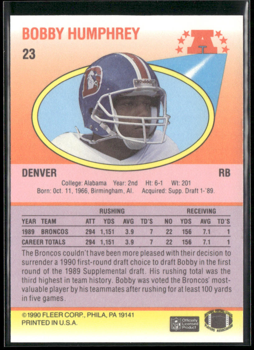 Bobby Humphrey 1990 Fleer #23 Denver Broncos back