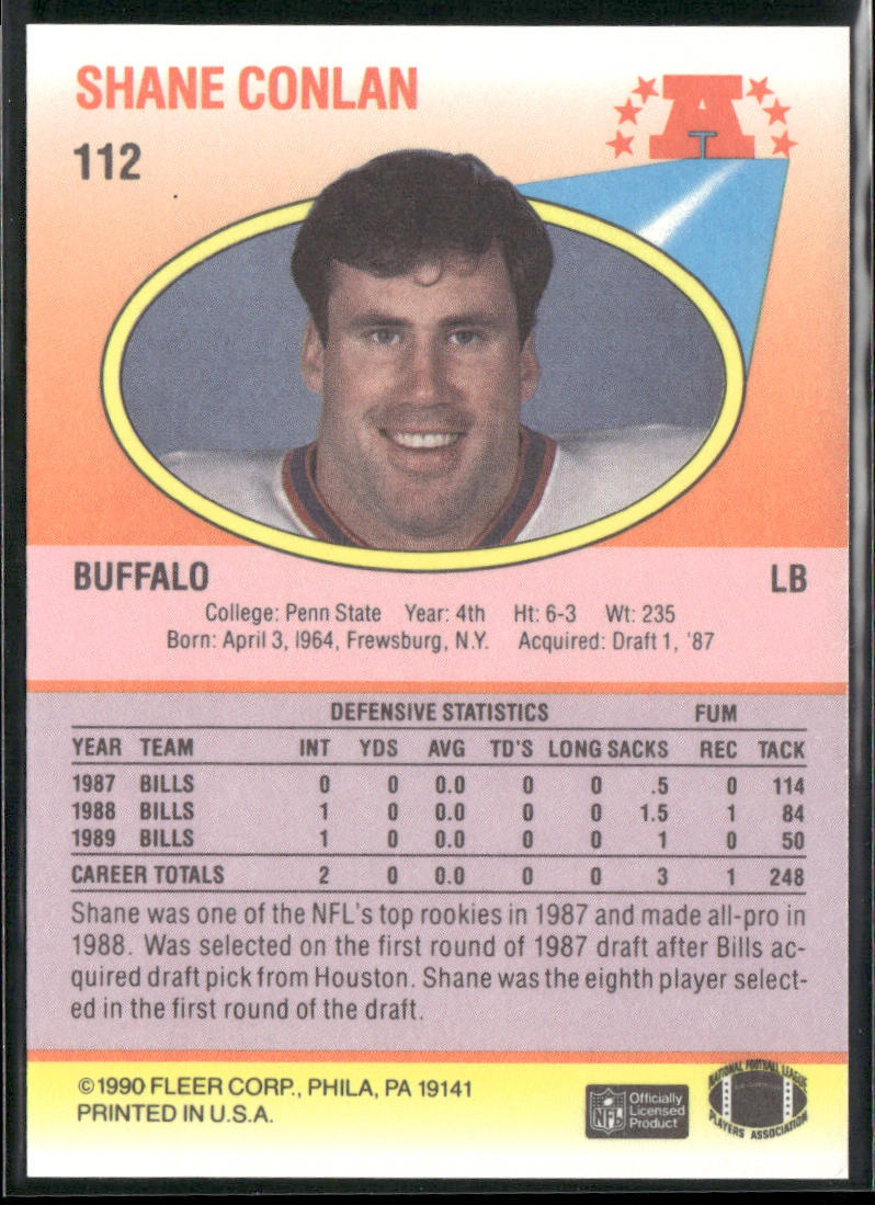Shane Conlan 1990 Fleer #112 Buffalo Bills back