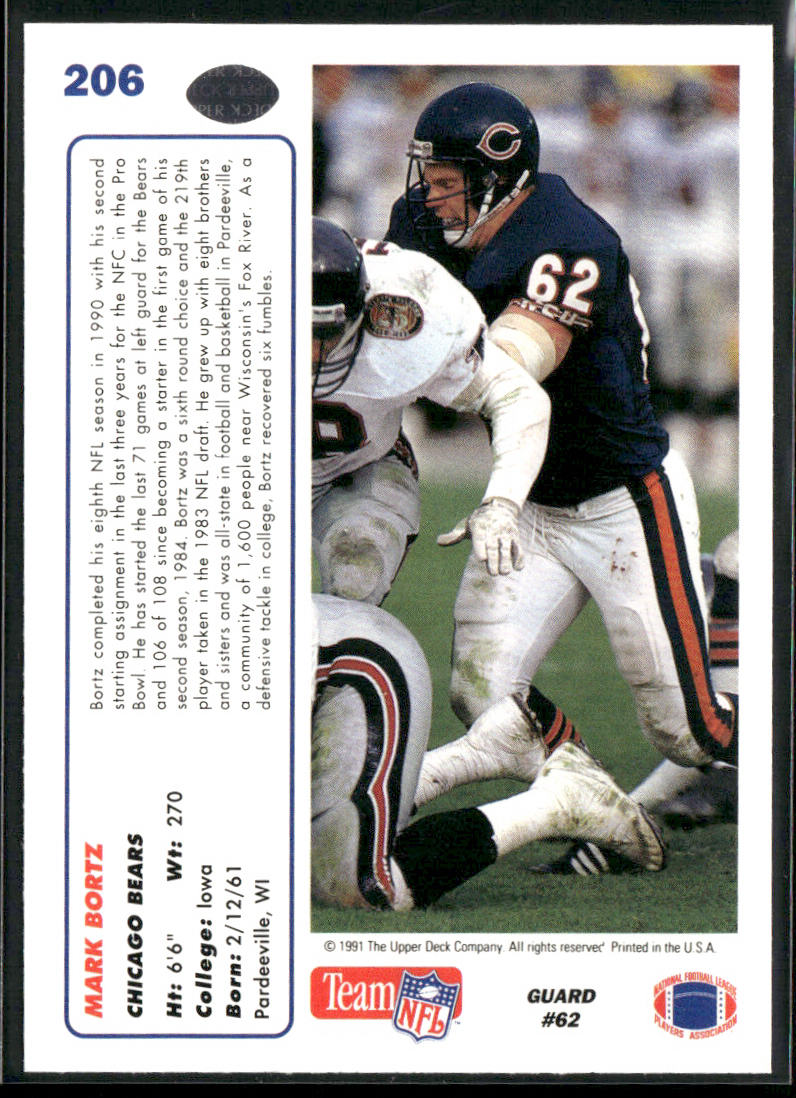 Mark Bortz 1991 Upper Deck #206c Chicago Bears