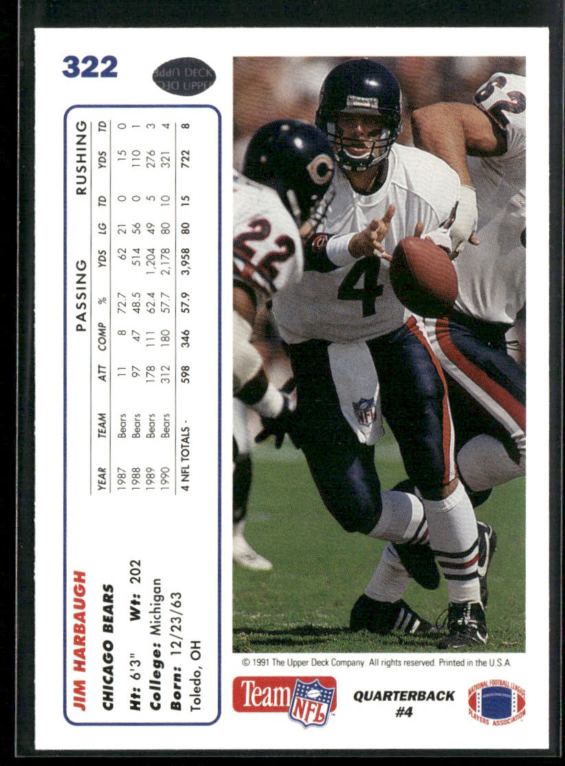 Jim Harbaugh 1991 Upper Deck #322 Chicago Bears
