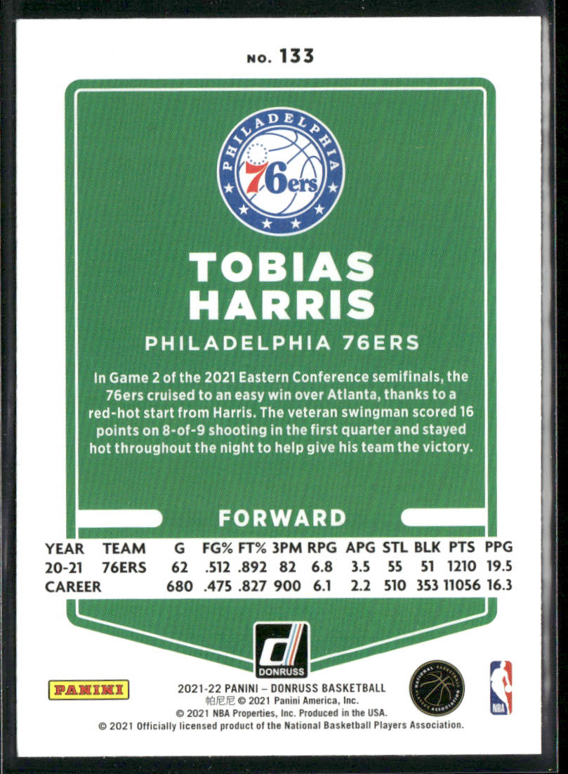 Tobias Harris 2021-22 Donruss Yellow Flood #133 Philadelphia 76ers