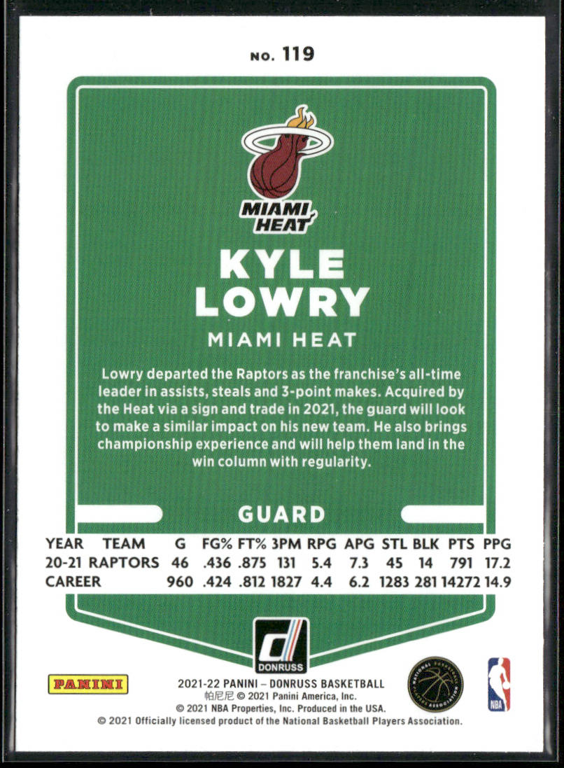 Kyle Lowry 2021-22 Donruss #119 Miami Heat