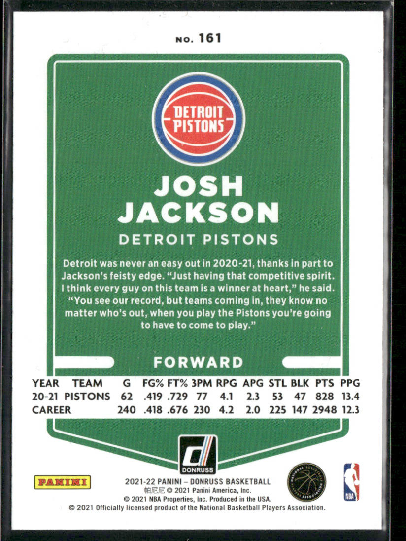 Josh Jackson 2021-22 Donruss #161 Detroit Pistons