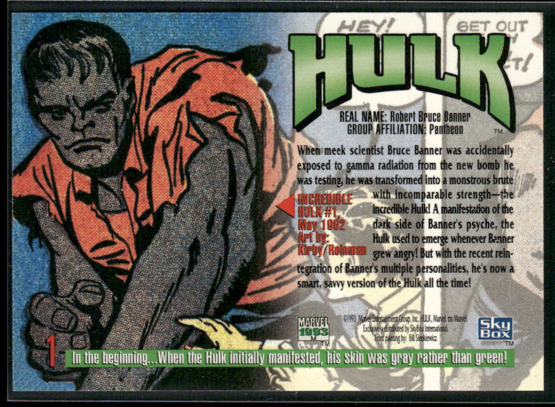Hulk 1993 SkyBox Marvel Masterpieces #1