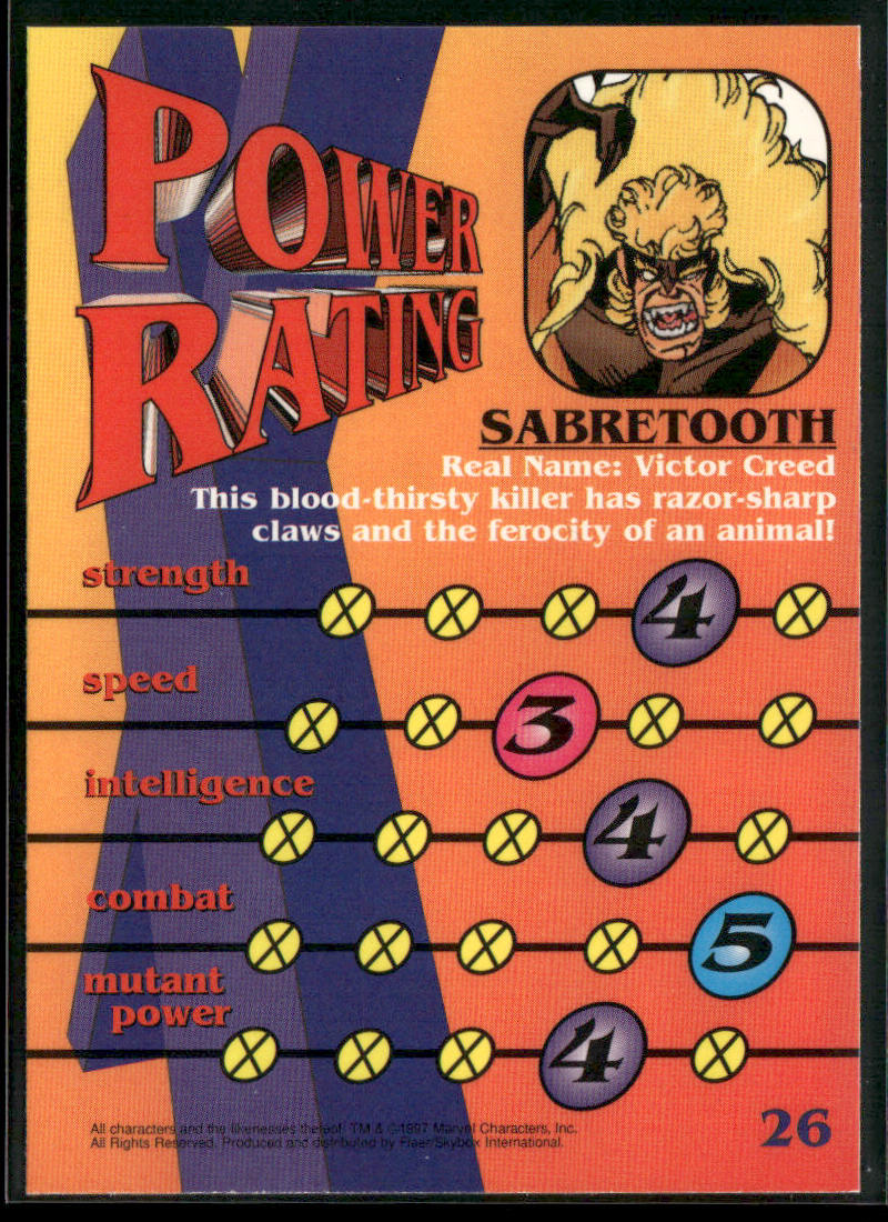 Sabretooth 1997 Fleer/SkyBox X-Men #26