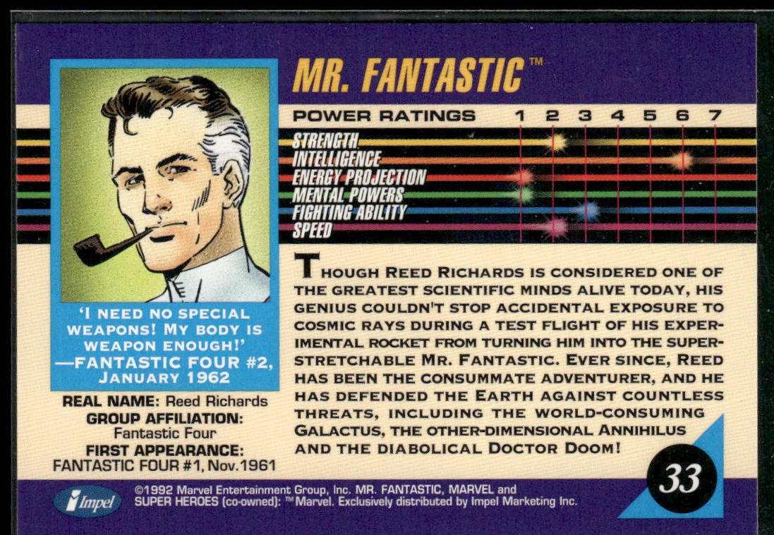 Mr. Fantastic 1992 Impel Marvel Universe #33