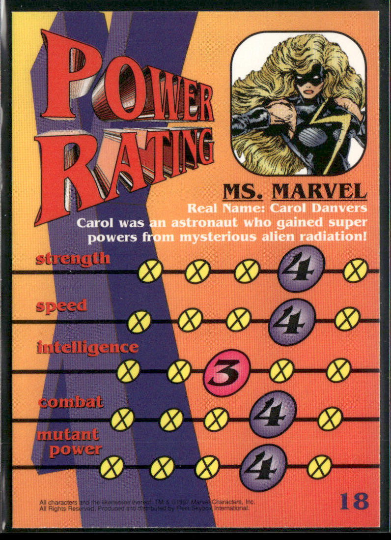 Ms. Marvel 1997 Fleer/SkyBox X-Men #18 back