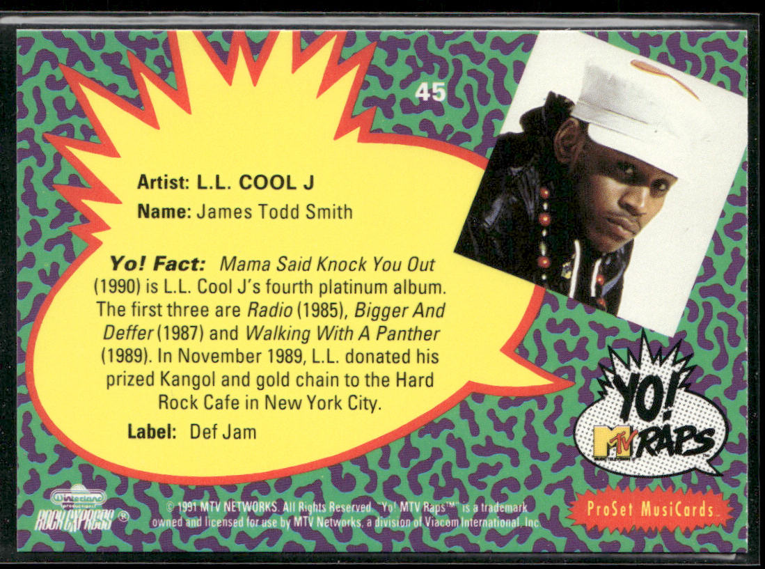 L.L. Cool J 1991 Pro Set Yo! MTV Raps #45
