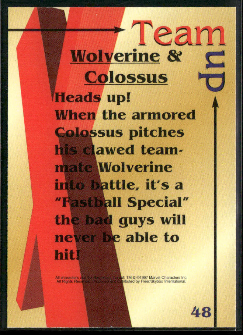 Wolverine &amp; Colossus 1997 Fleer/SkyBox X-Men #48 back