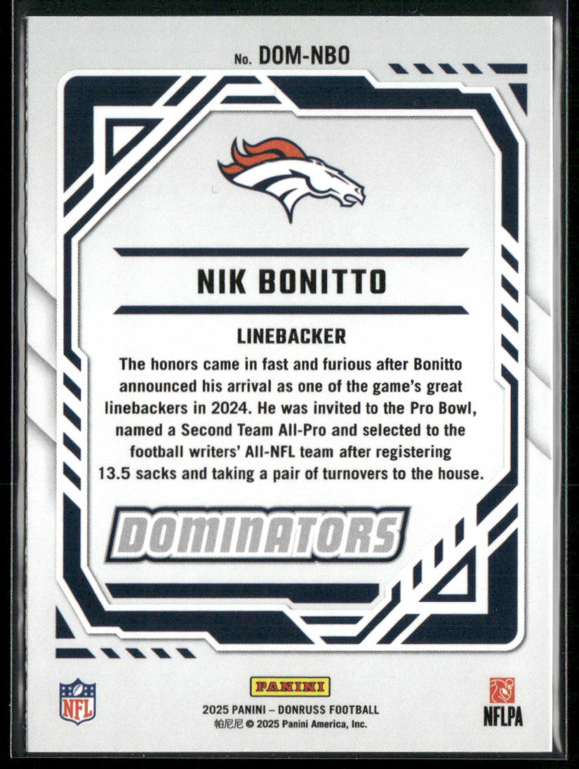 Nik Bonitto 2025 Donruss Dominators #DOM-NBO Denver Broncos