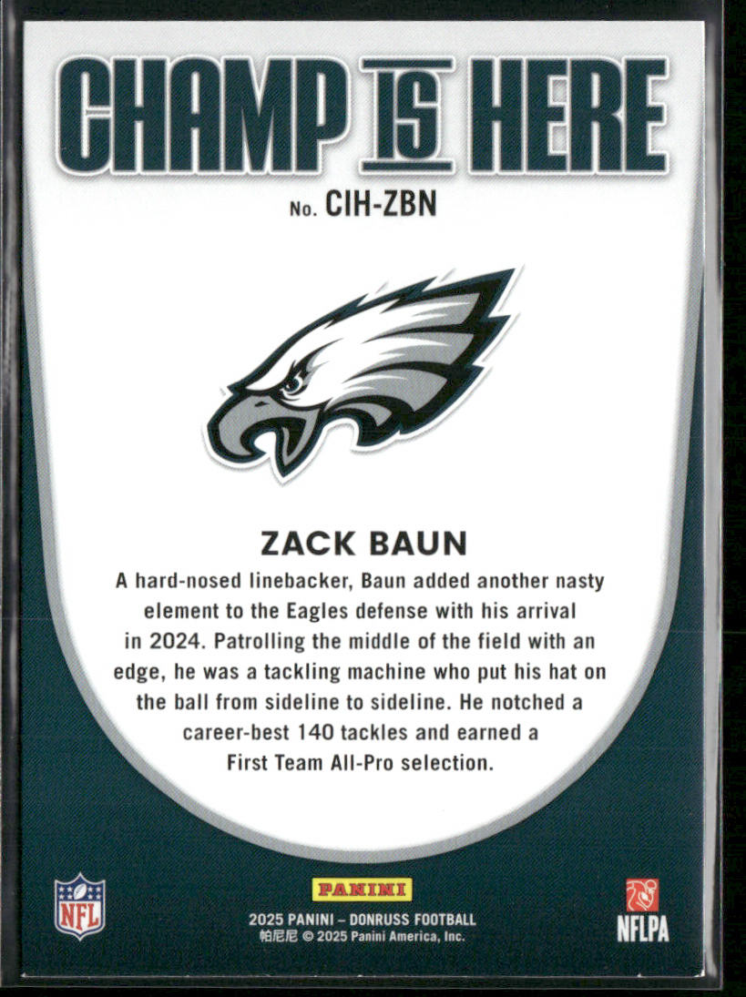 Zack Baun 2025 Donruss Champ is Here #CIH-ZBN Philadelphia Eagles