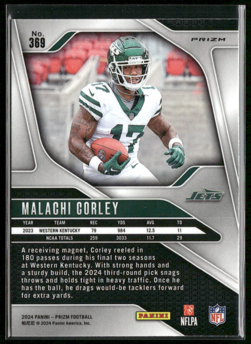 Malachi Corley 2024 Panini Prizm Pink Wave #369 RC New York Jets