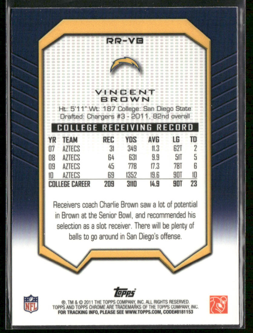 Vincent Brown 2011 Topps Chrome Rookie Recognition #RR-VB San Diego Chargers