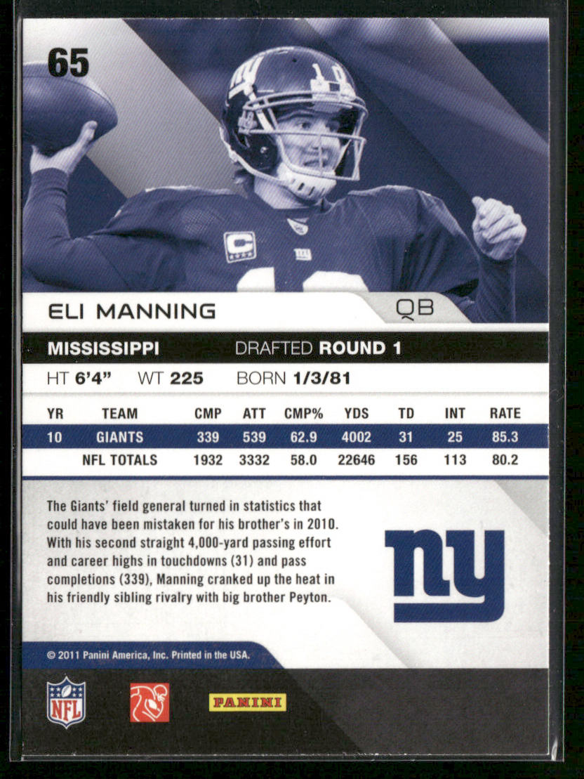 Eli Manning 2011 Panini Absolute Memorabilia Retail #65 New York Giants