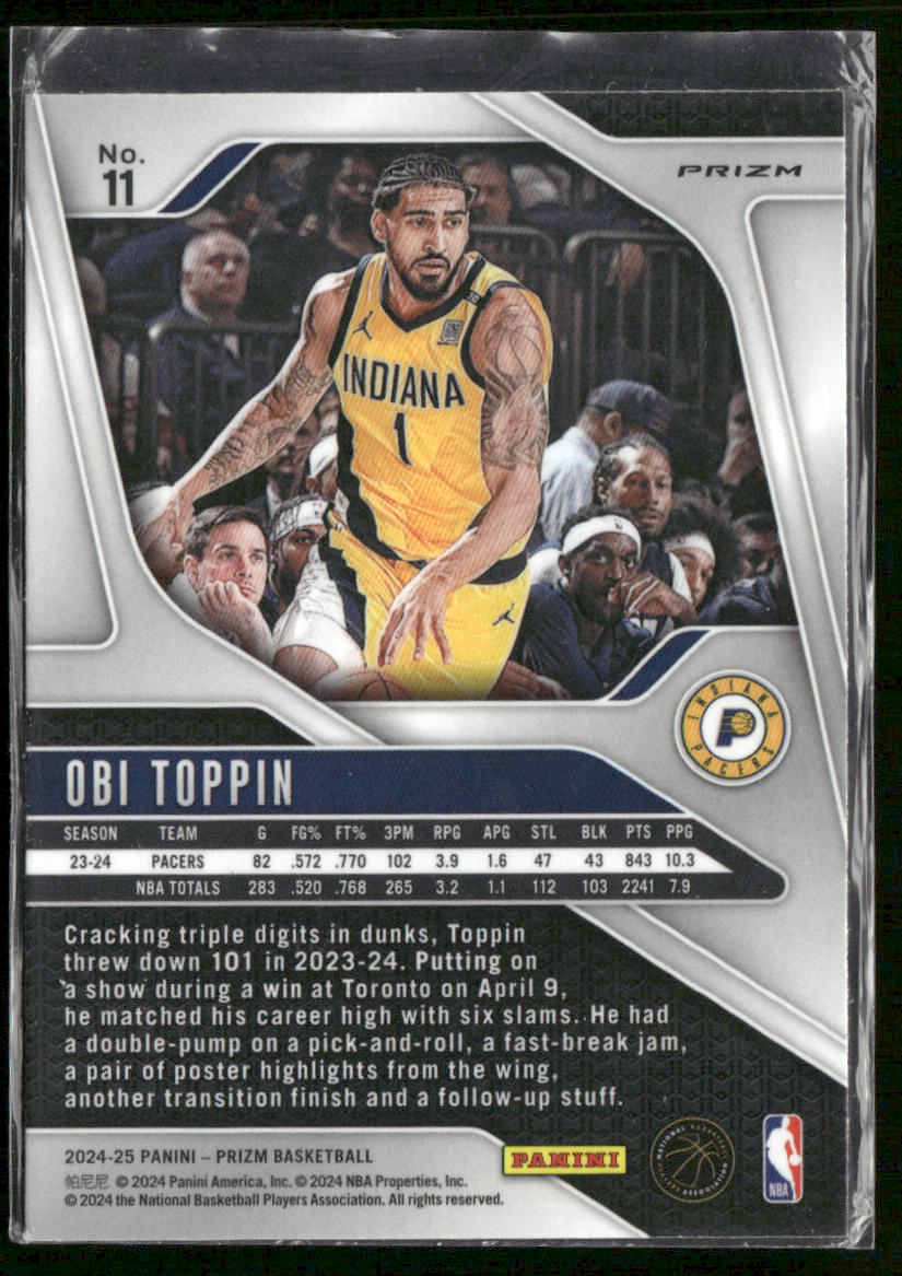 Obi Toppin 2024-25 Panini Prizm Prizms Red White and Blue #11 Indiana Pacers