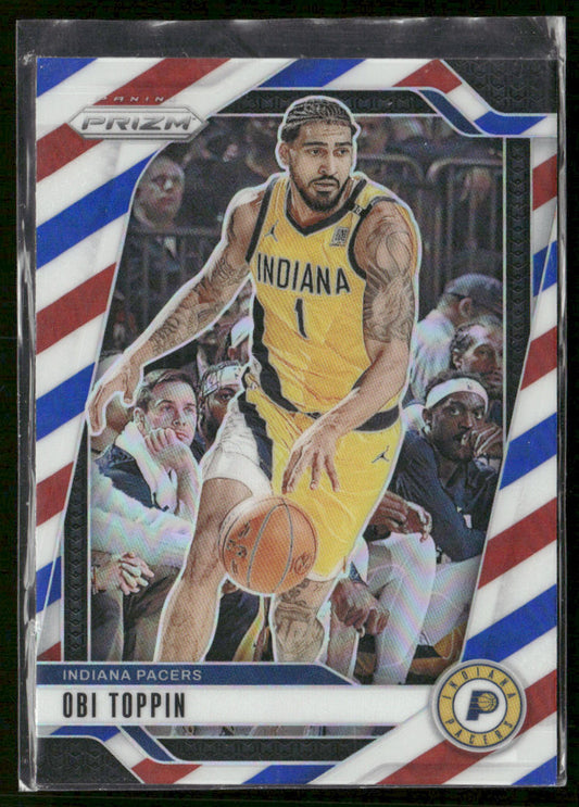 Obi Toppin 2024-25 Panini Prizm Prizms Red White and Blue #11 Indiana Pacers
