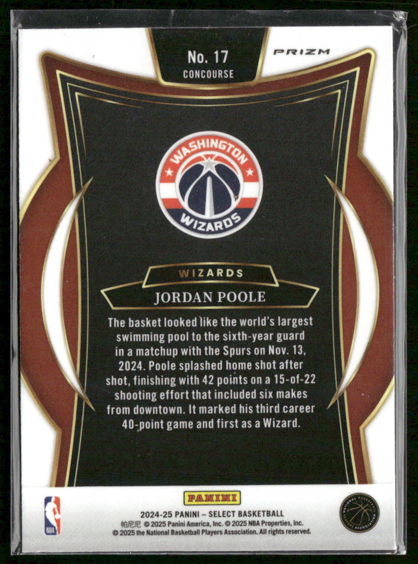 Jordan Poole 2024-25 Panini Select Red Cracked Ice Prizm #17 Washington Wizards