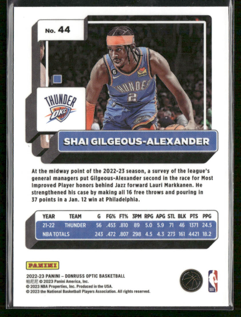 Shai Gilgeous-Alexander 2022-23 Donruss Optic #44 Oklahoma City Thunder