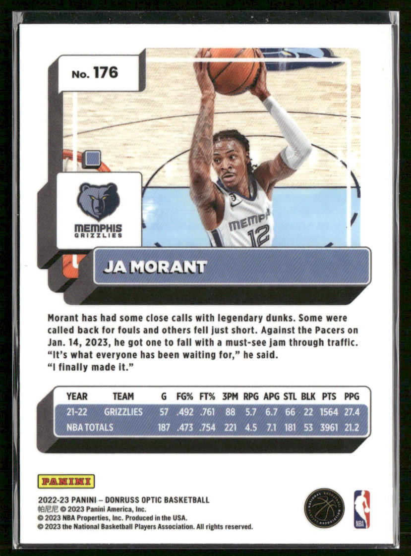 Ja Morant 2022-23 Donruss Optic #176 Memphis Grizzlies