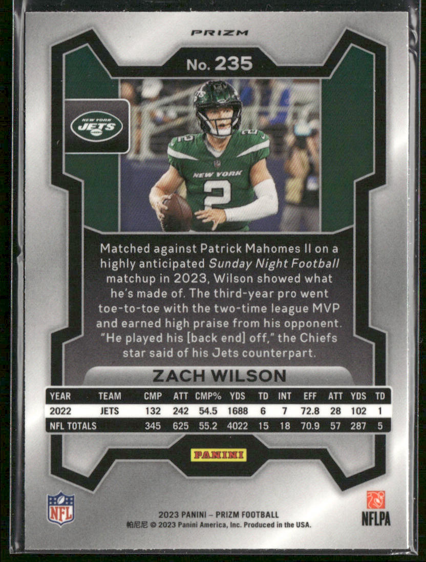 Zach Wilson 2023 Panini Prizm Orange Disco #235 New York Jets