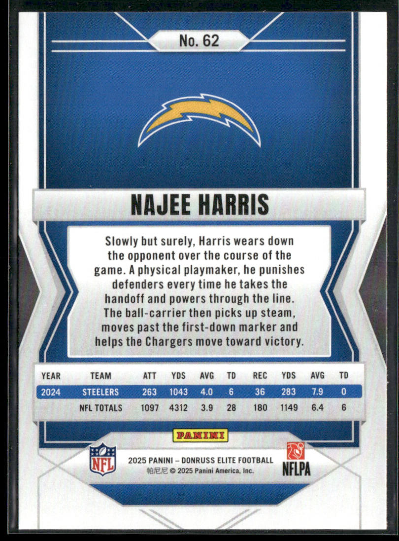 Najee Harris 2025 Donruss Elite #62 Los Angeles Chargers