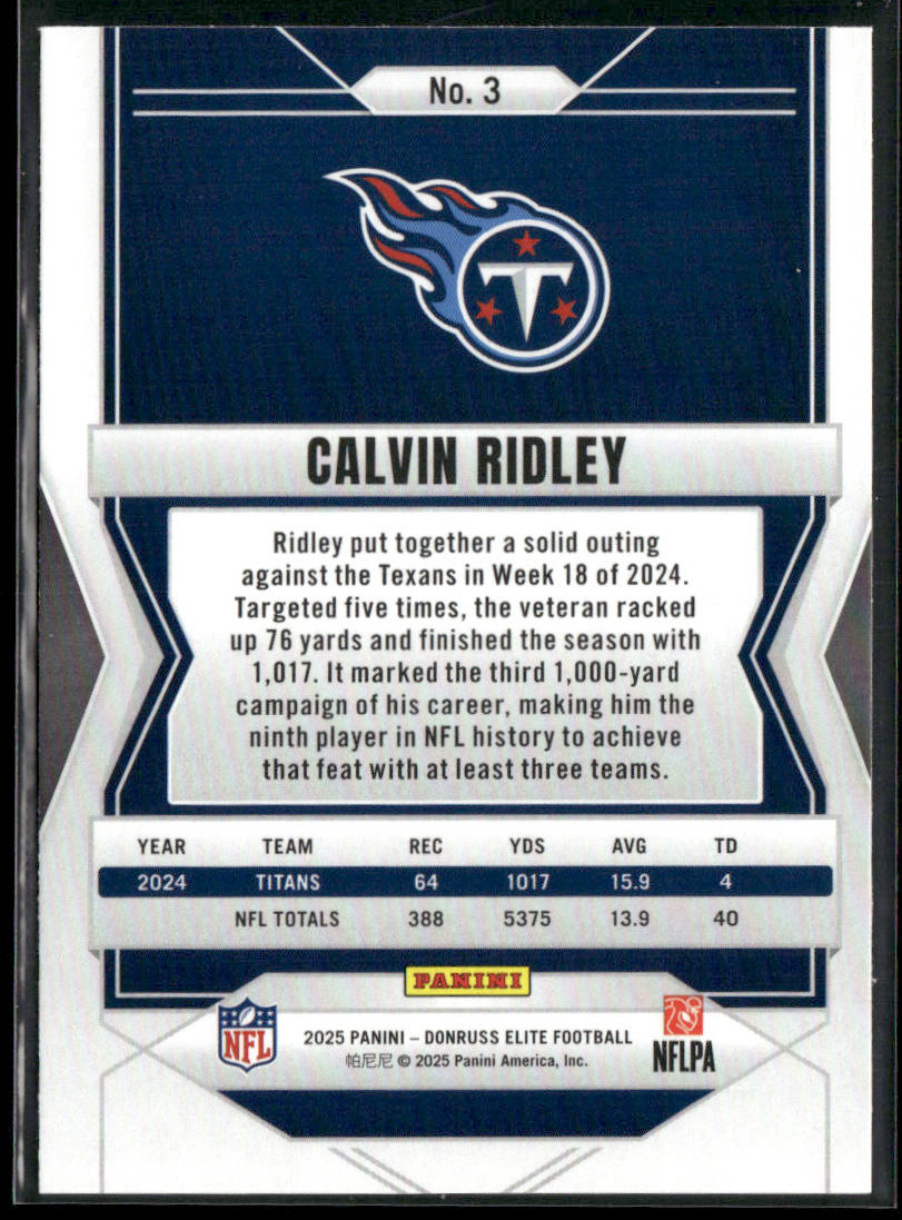 Calvin Ridley 2025 Donruss Elite #3 Tennessee Titans