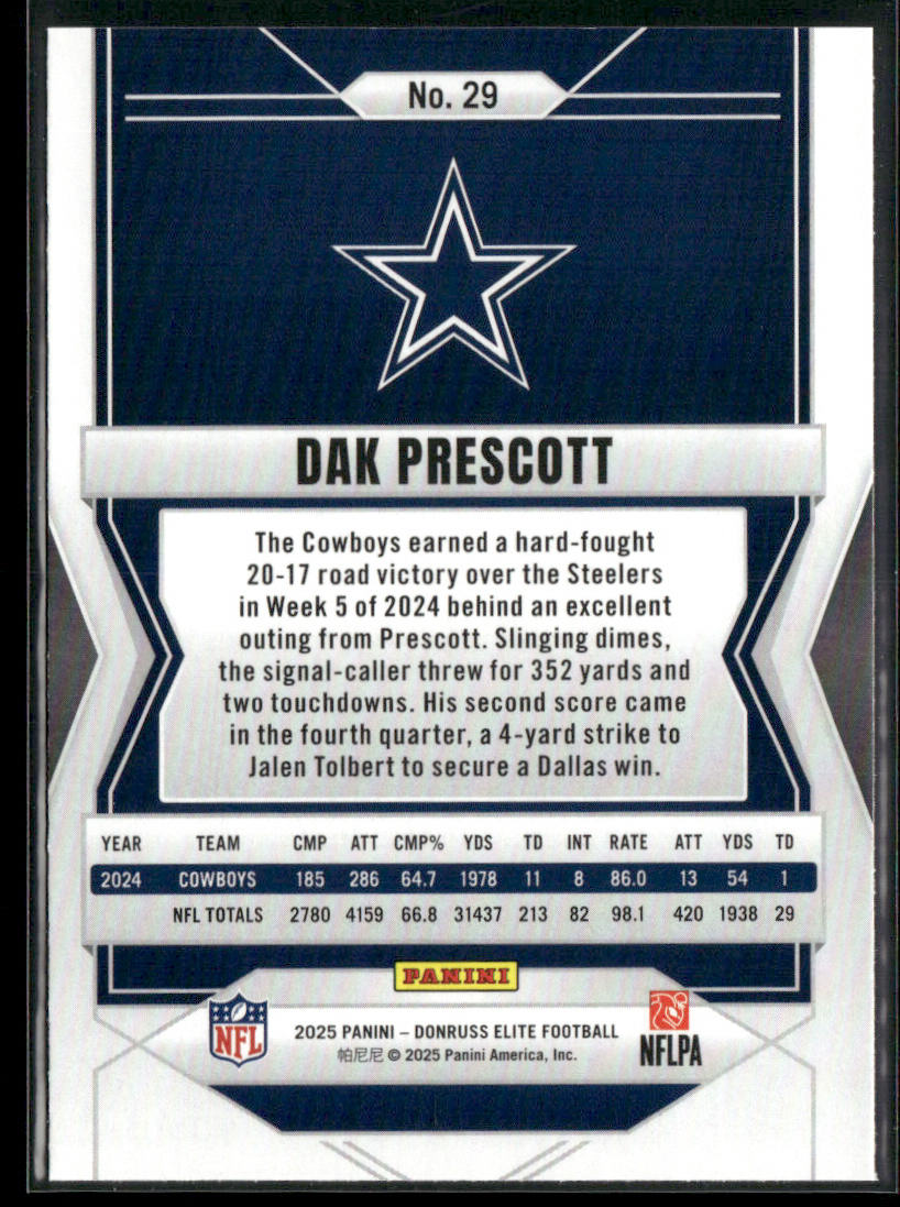 Dak Prescott 2025 Donruss Elite #29 Dallas Cowboys