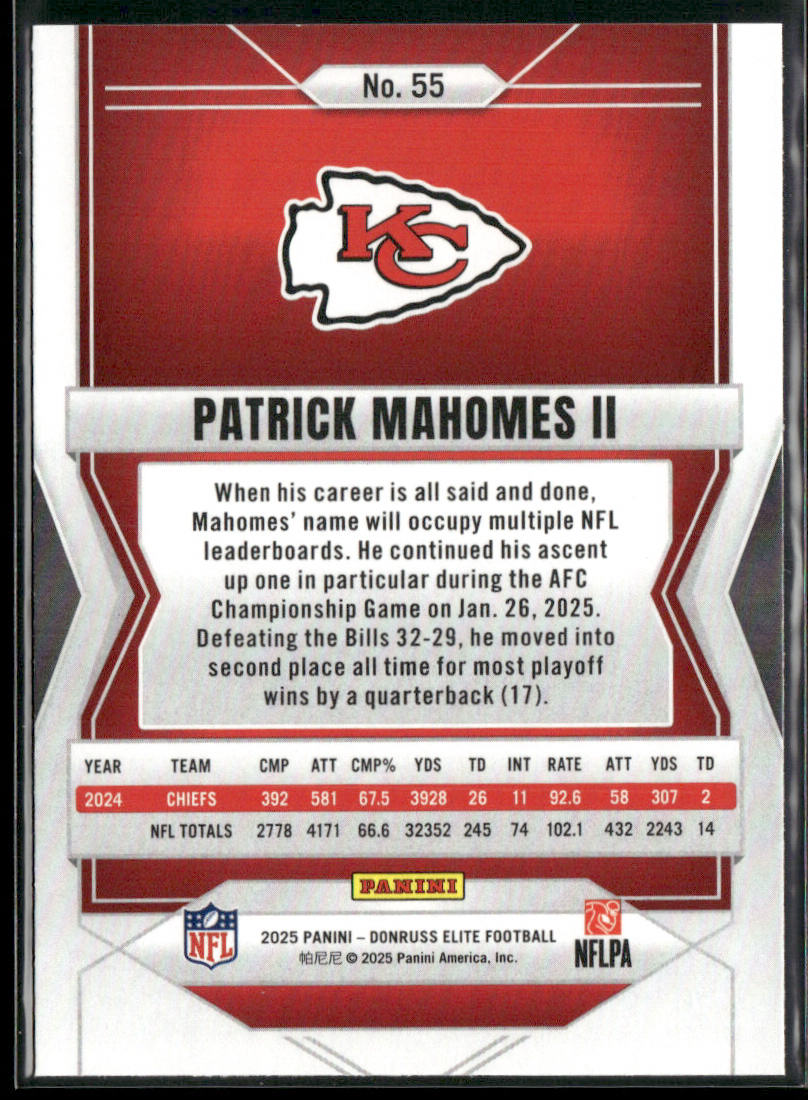 Patrick Mahomes II 2025 Donruss Elite #55 Kansas City Chiefs
