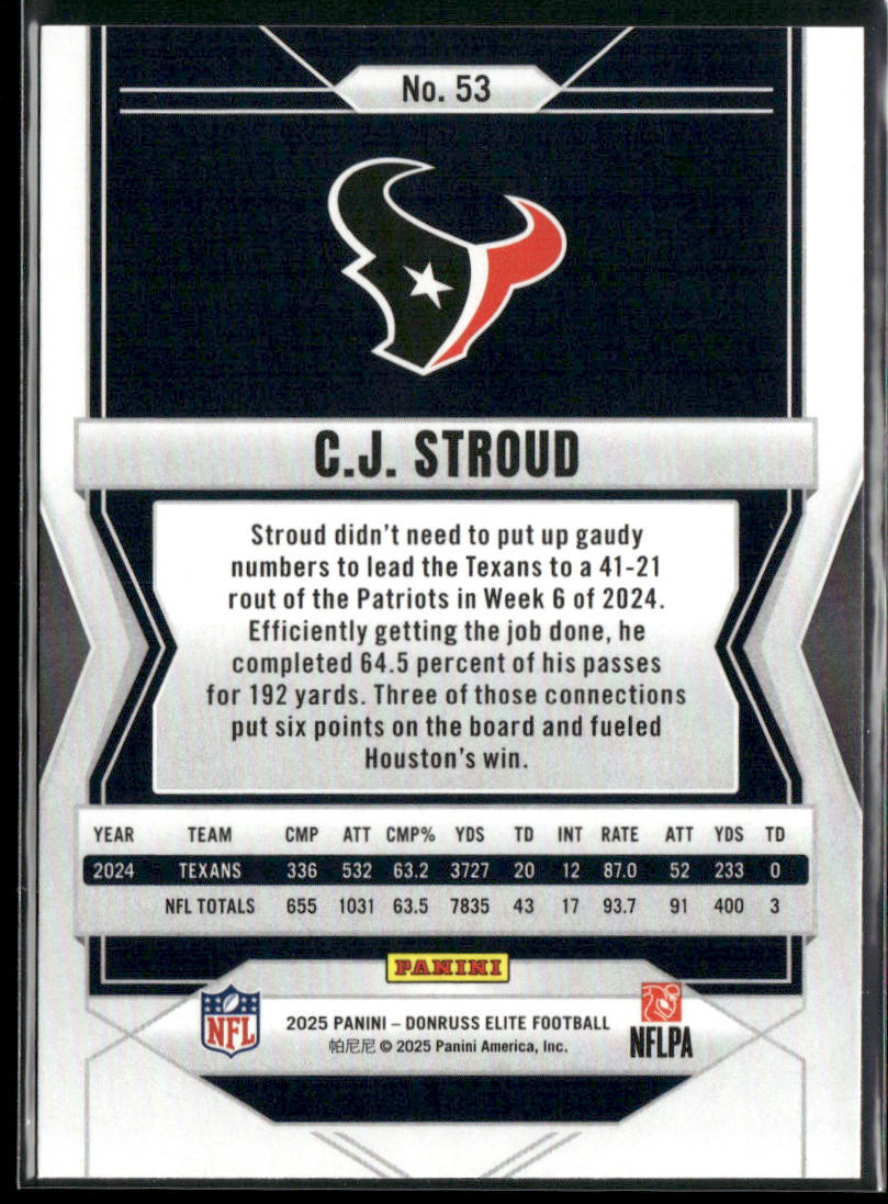 C.J. Stroud 2025 Donruss Elite #53 Houston Texans