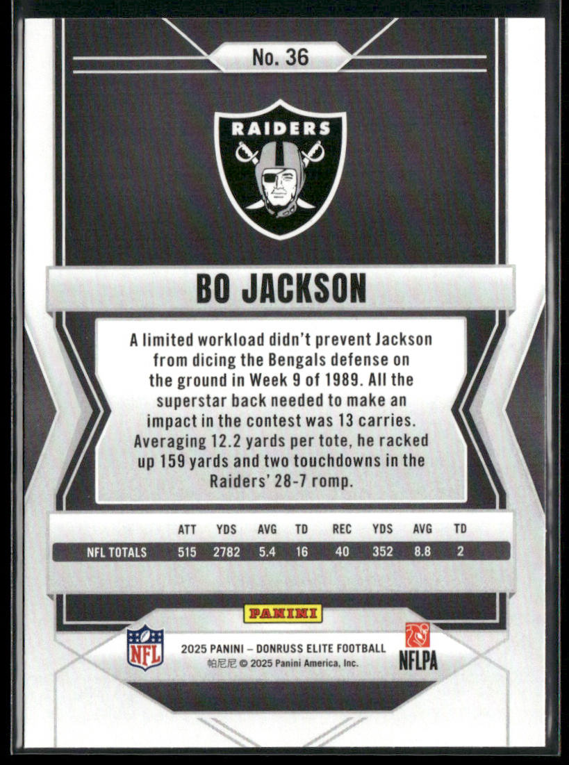 Bo Jackson 2025 Donruss Elite #36 Los Angeles Raiders