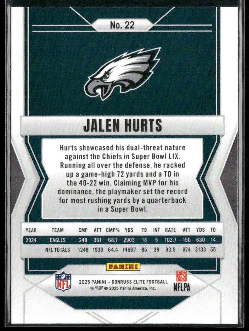Jalen Hurts 2025 Donruss Elite #22 Philadelphia Eagles