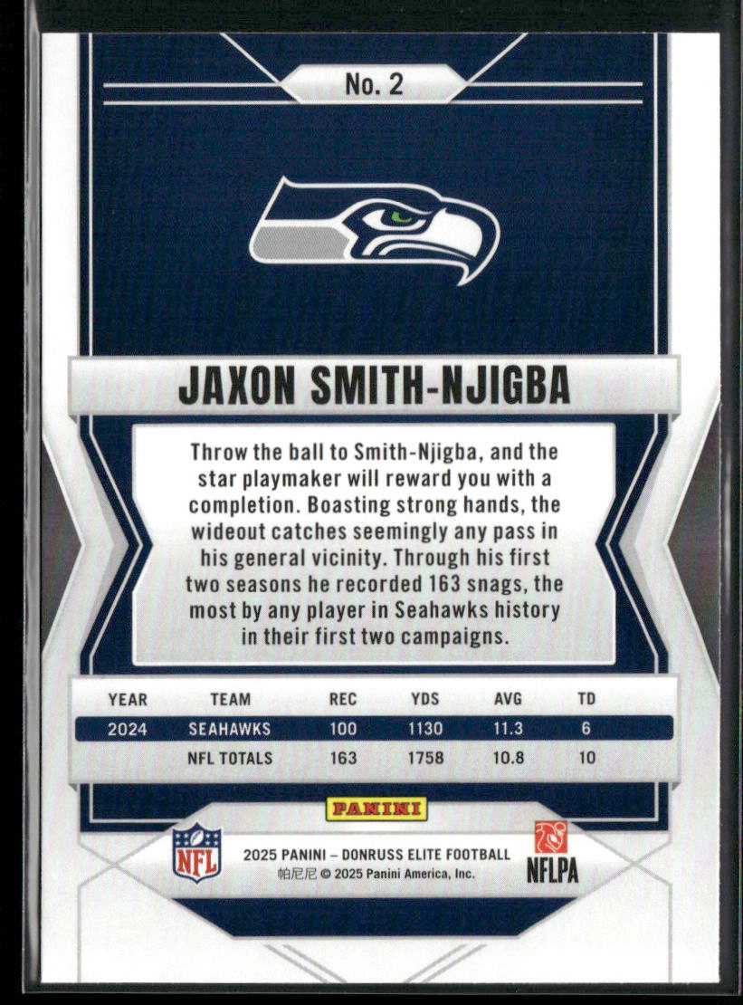 Jaxon Smith-Njigba 2025 Donruss Elite #2 Seattle Seahawks