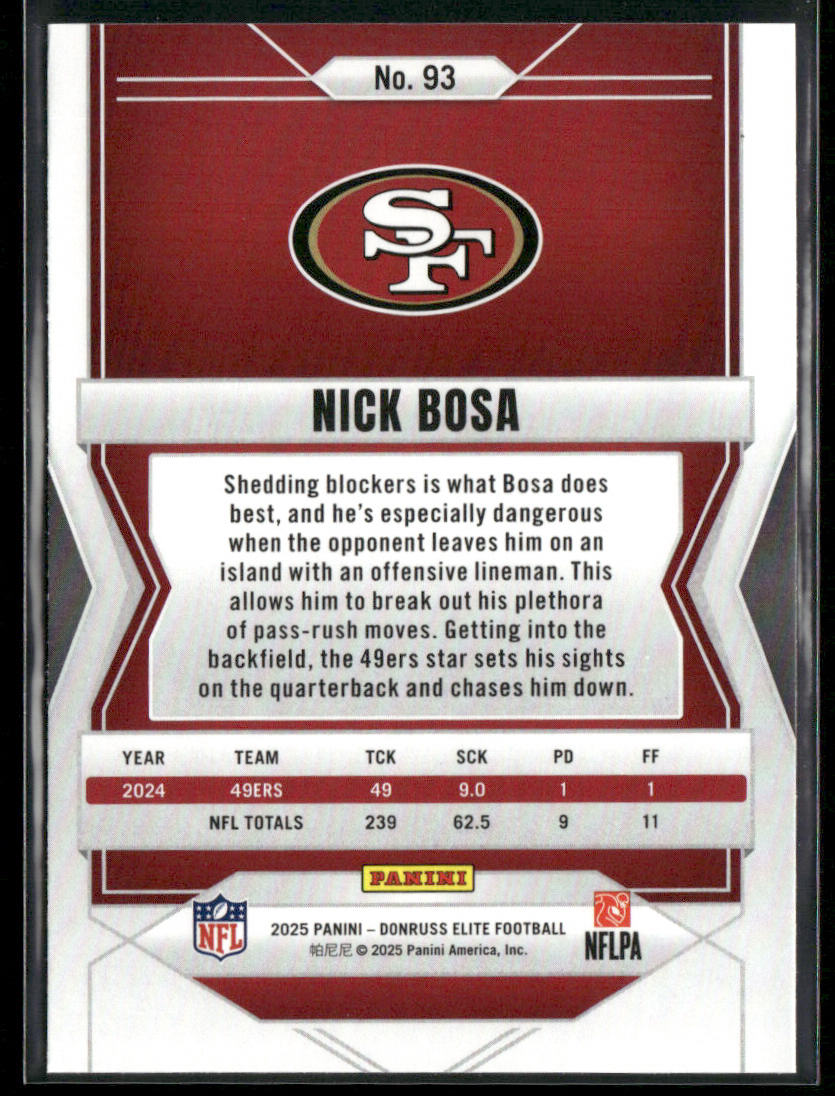 Nick Bosa 2025 Donruss Elite #93 San Francisco 49ers