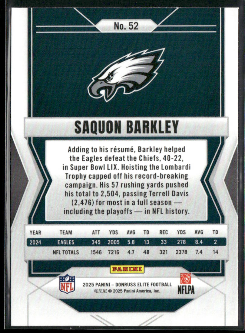 Saquon Barkley 2025 Donruss Elite #52 Philadelphia Eagles