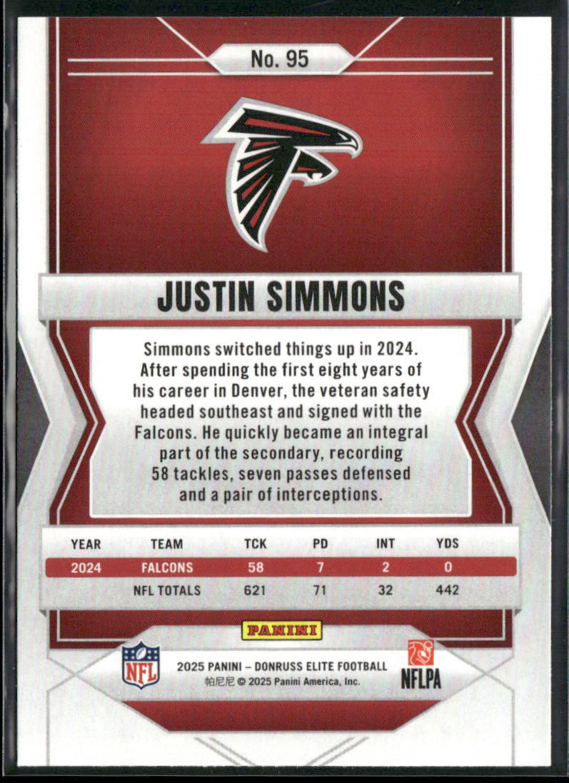 Justin Simmons 2025 Donruss Elite #95 Atlanta Falcons