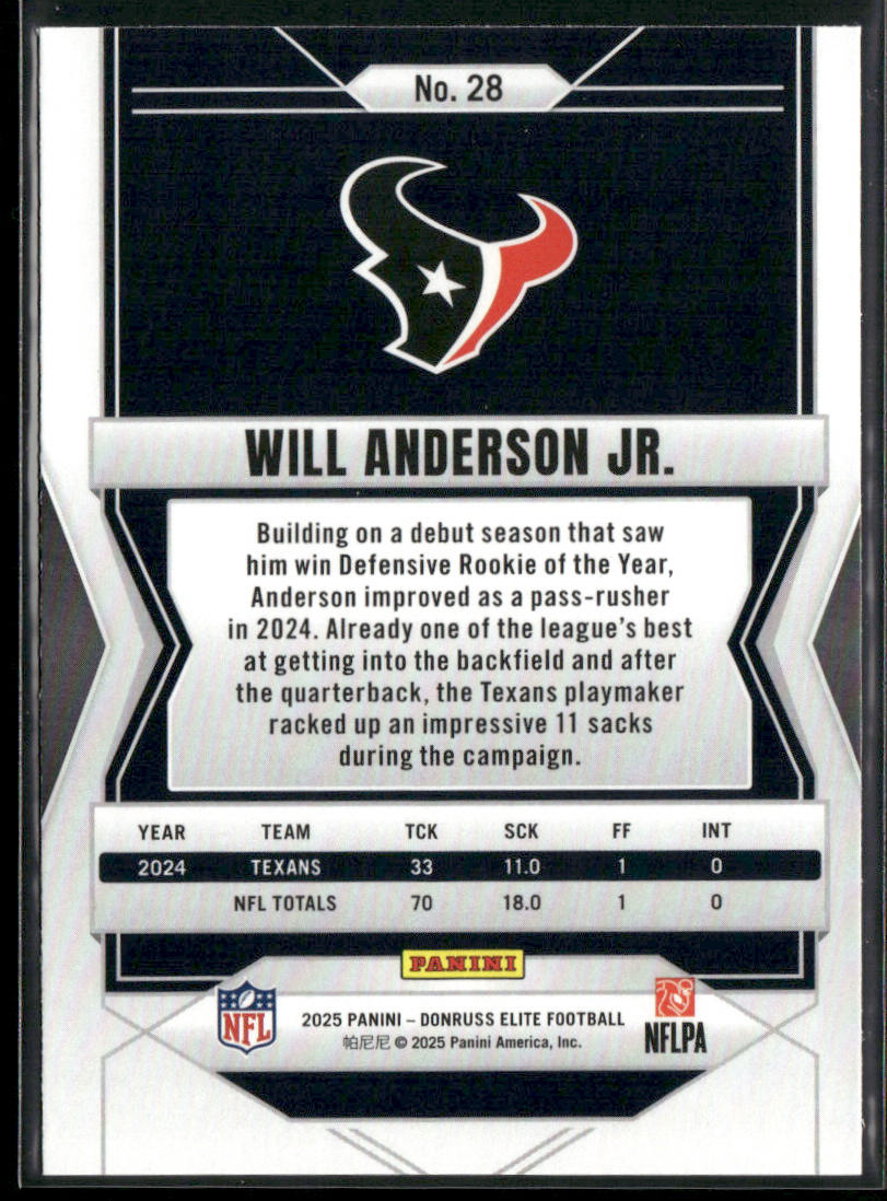 Will Anderson Jr. 2025 Donruss Elite #28 Houston Texans