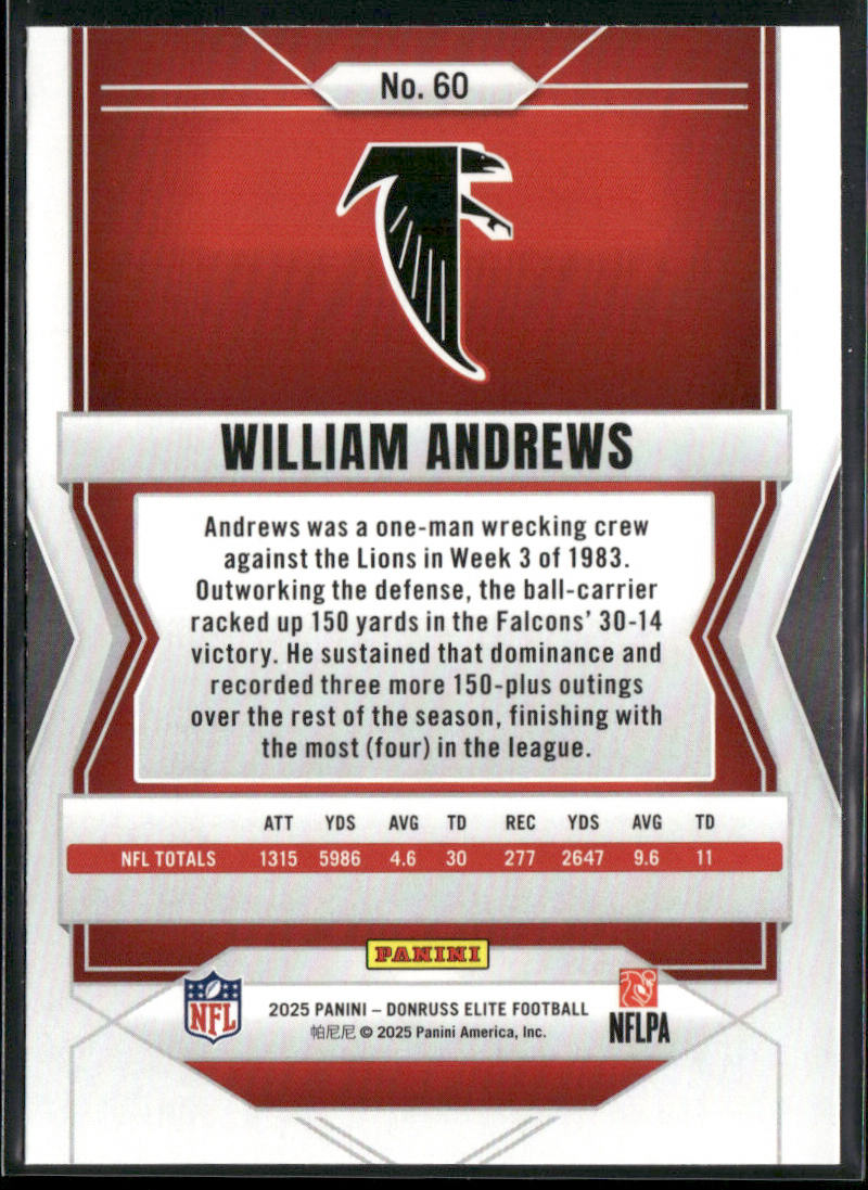 William Andrews 2025 Donruss Elite #60 Atlanta Falcons