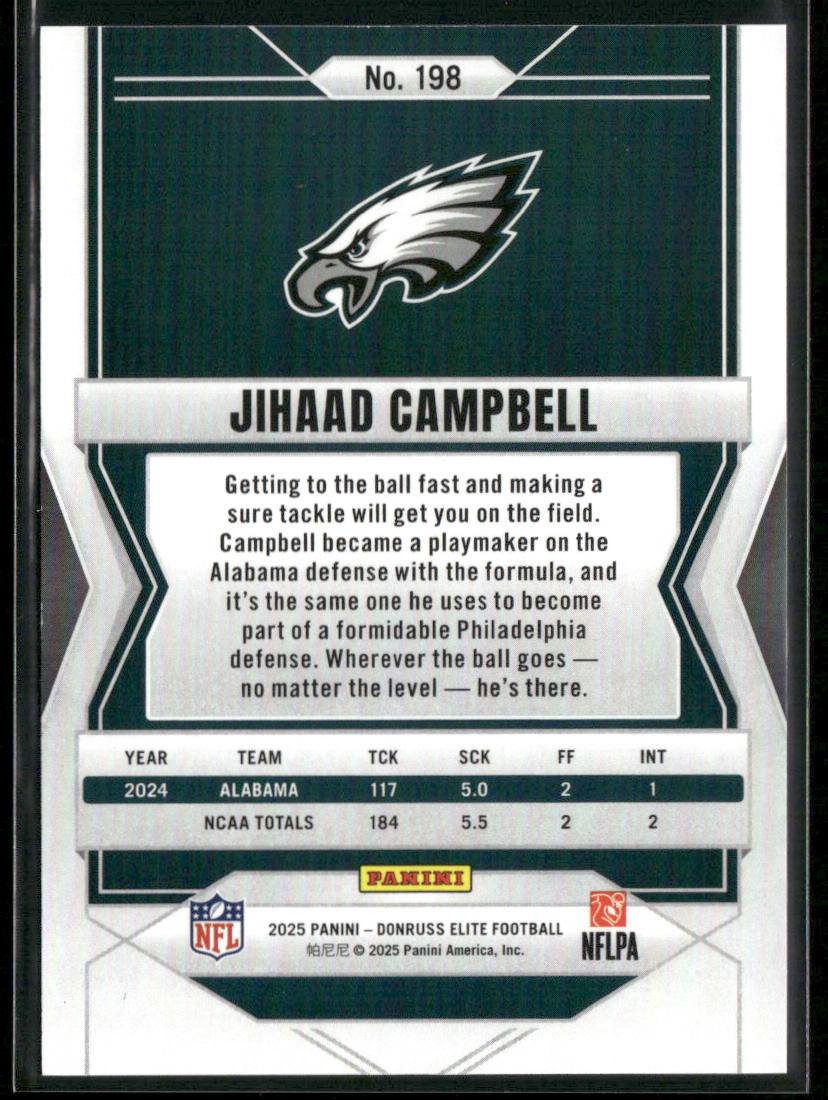 Jihaad Campbell 2025 Donruss Elite Aspirations Lime Green #198 SN,RC Eagles