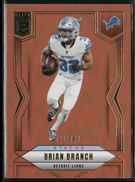 Brian Branch 2025 Donruss Elite Status Metallic Orange #15 SN Detroit Lions