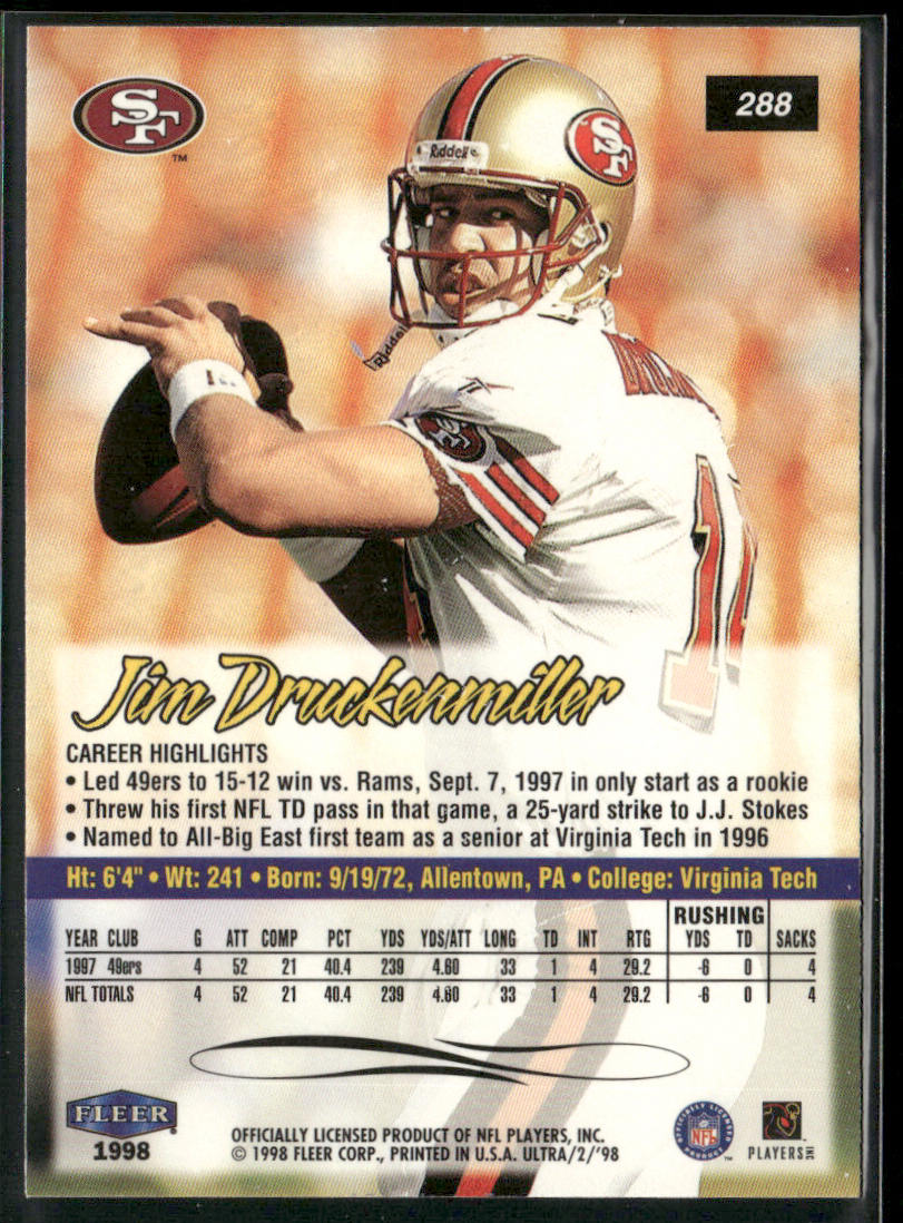 Jim Druckenmiller 1998 Ultra #288 San Francisco 49ers