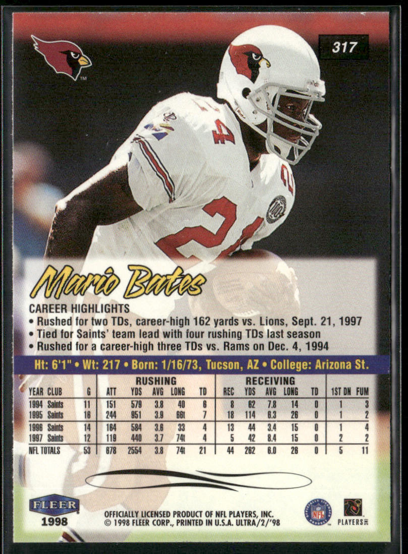 Mario Bates 1998 Ultra #317 Arizona Cardinals