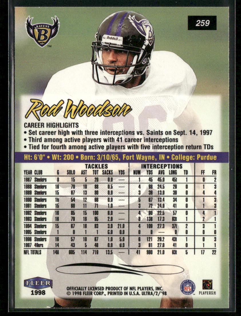 Rod Woodson 1998 Ultra #259 Baltimore Ravens