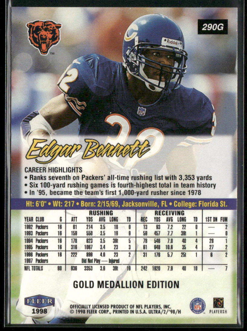 Edgar Bennett 1998 Ultra Gold Medallion #290G Chicago Bears