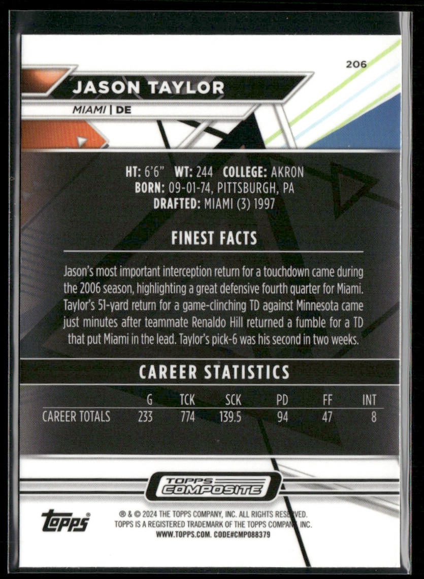 Jason Taylor 2023 Topps Composite #206 Miami Dolphins