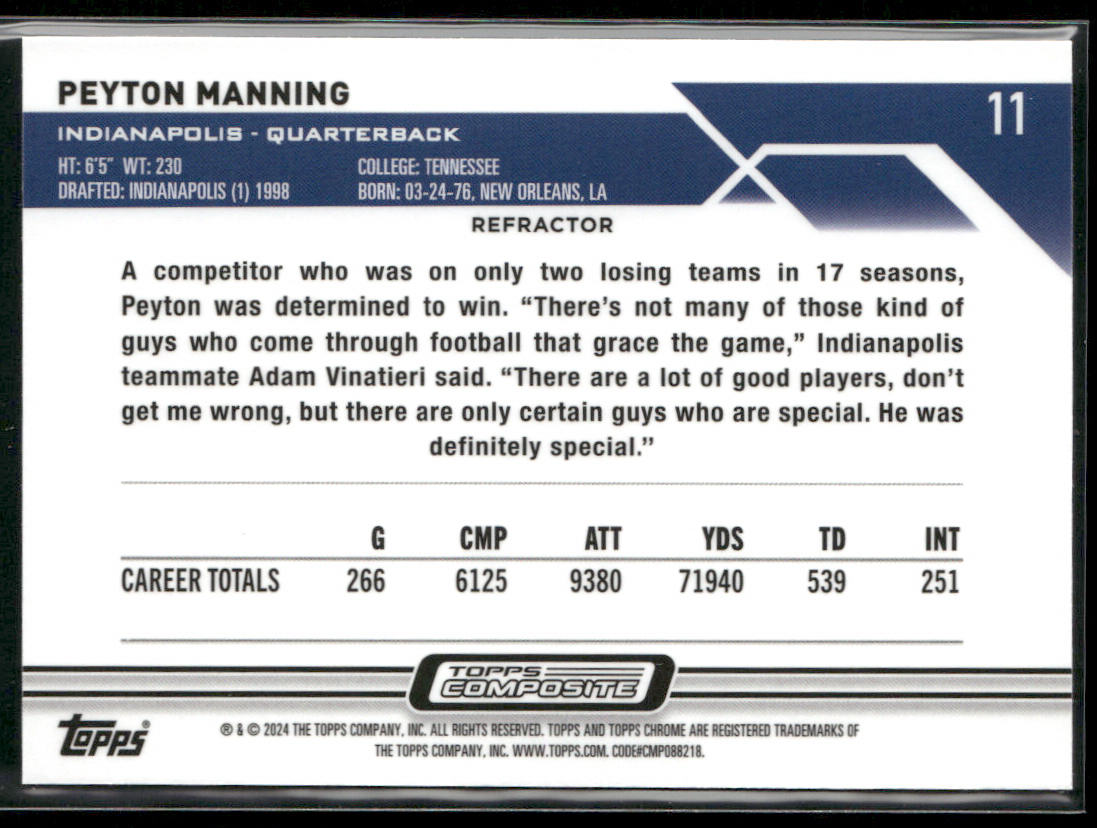 Peyton Manning 2023 Topps Composite Topps Chrome Refractor #11 Colts