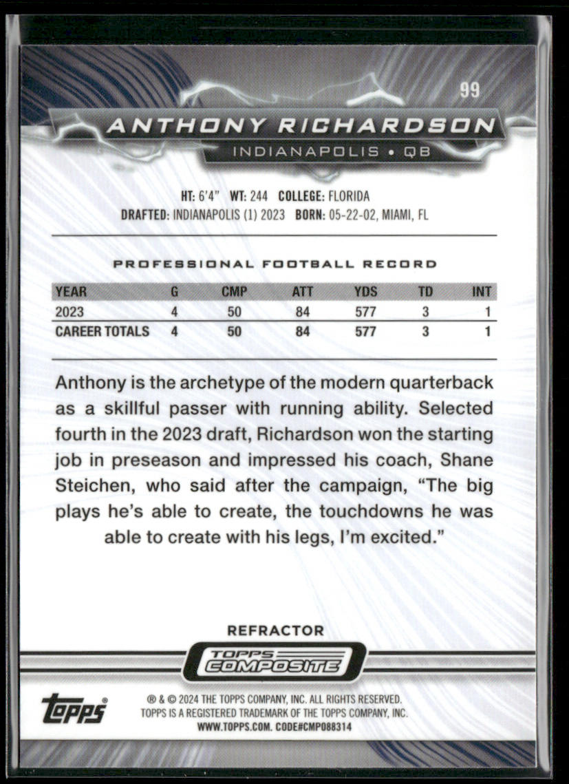 Anthony Richardson 2023 Topps Composite Resurgence Refractor #99 RC Colts